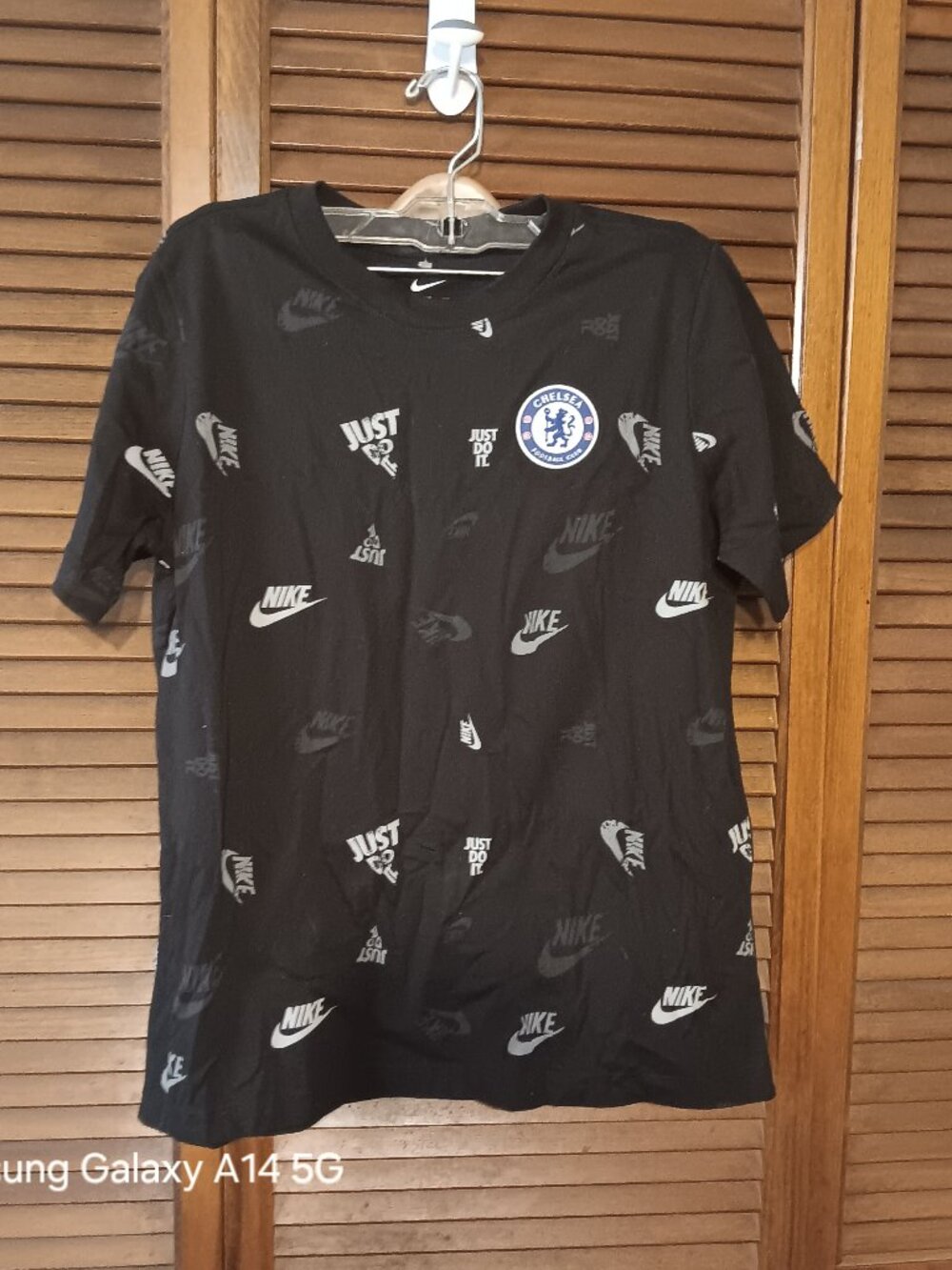 NIKE Chelsea FC Youth Black Just Do It All Over Print Cotton Soccer T Shirt XL